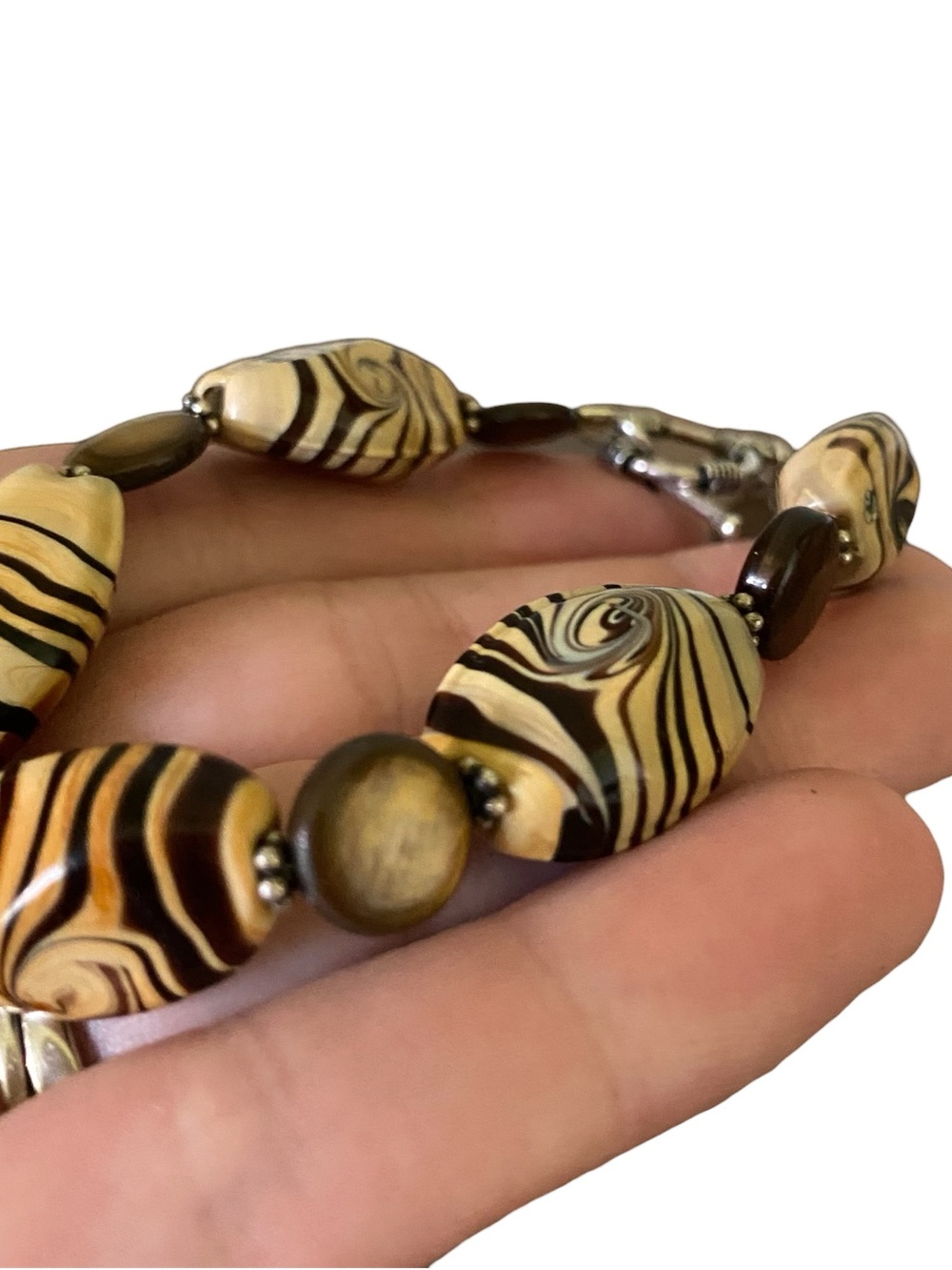 Donna Dressler Sterling Silver Agate Tigers Eye Bracelet Chocolate Brown Swirl - Picture 2 of 8